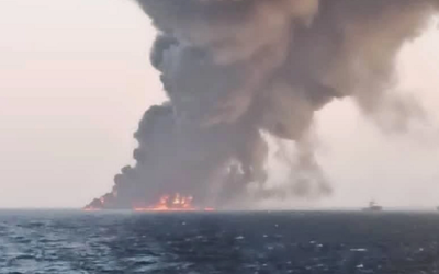 Naval ship catches fire